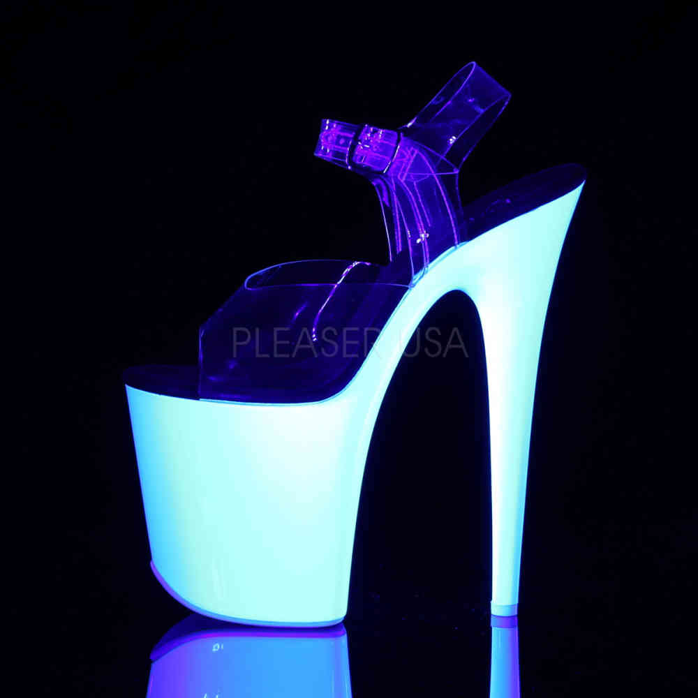 Pleaser - FLAMINGO-808UV Sandaal met enkelband, Paaldans schoenen - Paaldans schoenen - Wit/Transparant